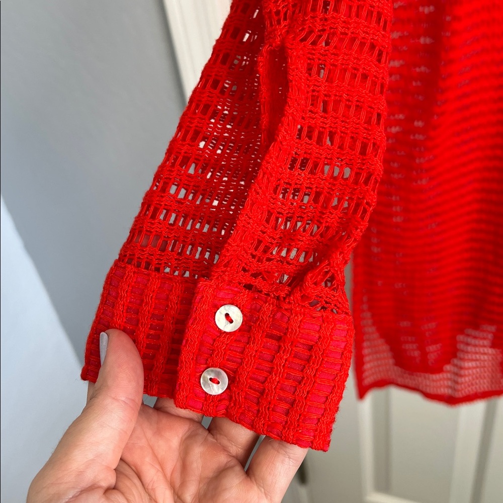 Haute Hippie Style red long sleeve button up swim coverup open knit Large - Picture 7 of 11